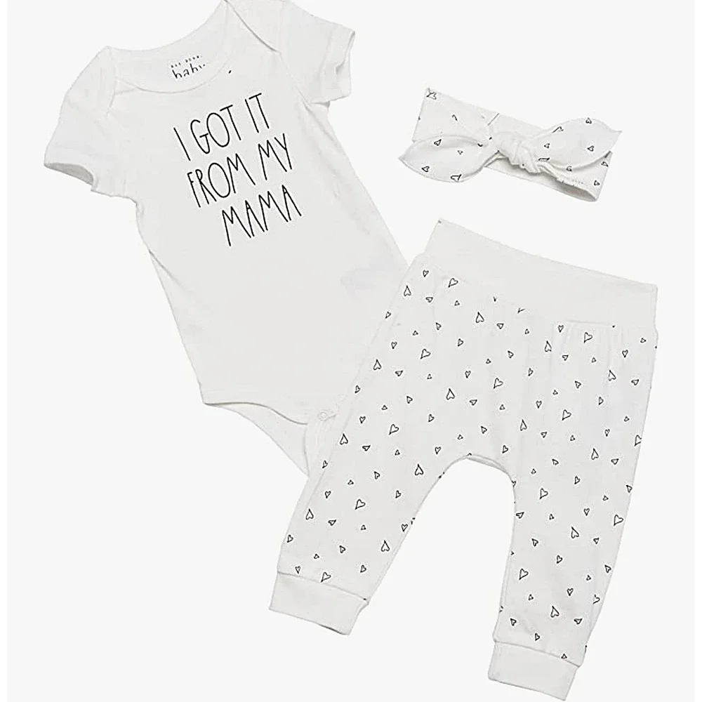 Rae Dunn Baby Cute Onesie Gift Set 3 - 6 m Bodysuit Pants Headband